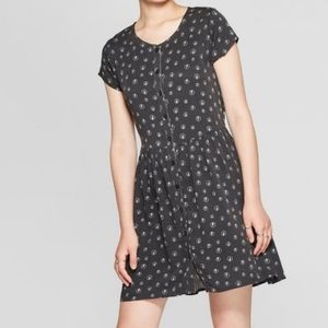 💟 NWT Junk Food Clothing AC/DC Logo Gray Charcoal Button Down Mini Dress XS